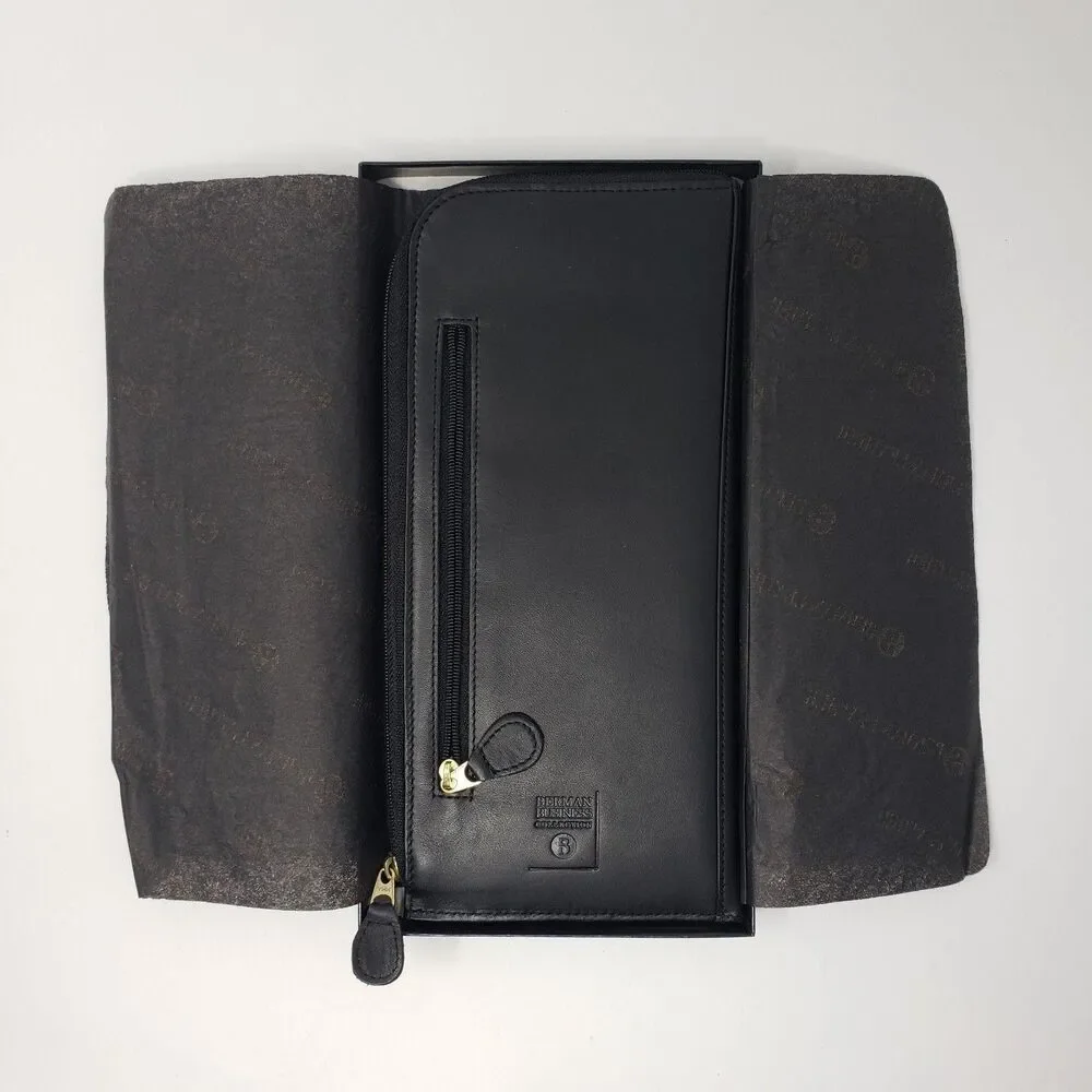 Berman Leather UniCare Wallet Mens Black Zip Travel Checkbook Organizer Case